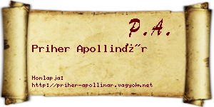 Priher Apollinár névjegykártya